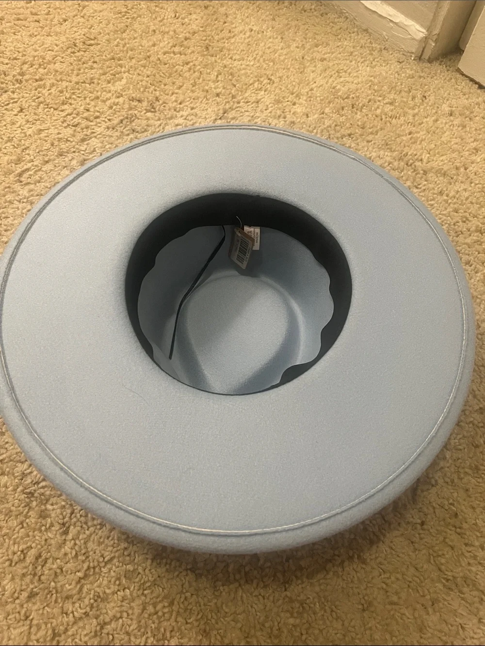 Light Blue Wide Brim Felt Hat with Patterned Band